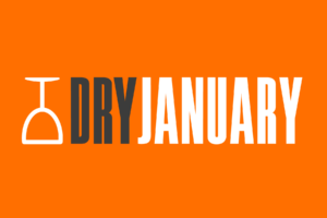 Dry January graphic An upside down wine glass with text reading "Dry January."